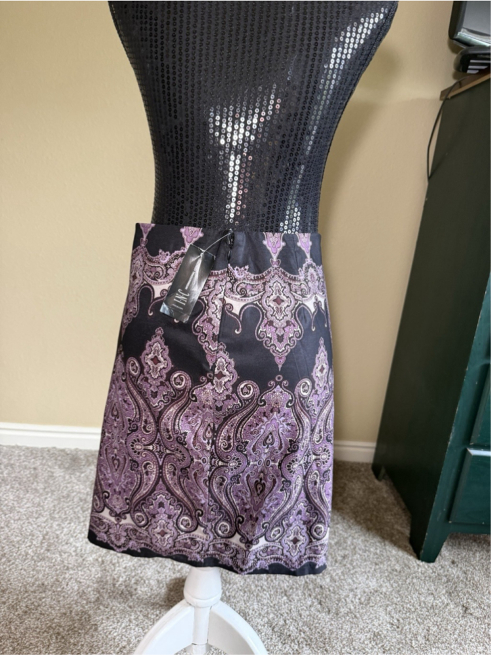 INC Paisley Straight Pencil Skirt Black Purple Silky Side Zipper Size 2 New - Picture 5 of 15